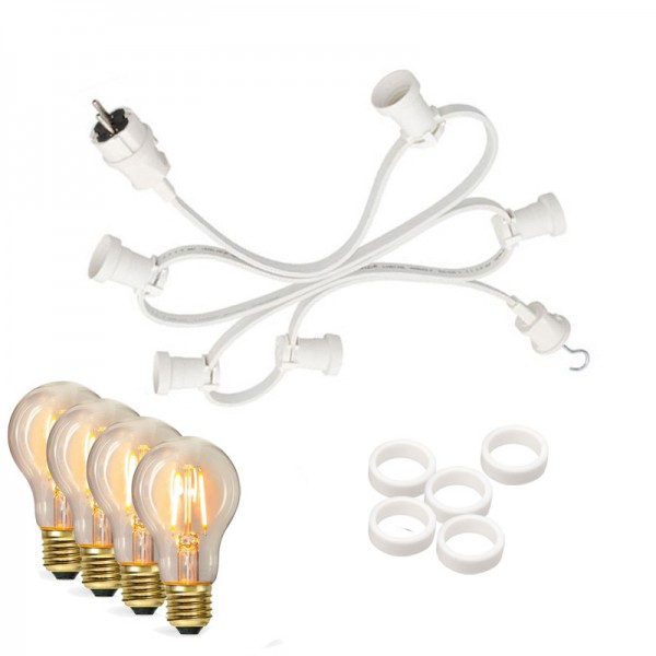Illu-/Partylichterkette 40m | Außenlichterkette weiß, Made in Germany | 60 Edison LED Filamentlampen
