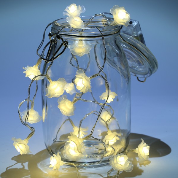 LED Lichterkette ROSEN - 20 warmweiße LED - L: 1,90m - Batteriebetrieb - weiß