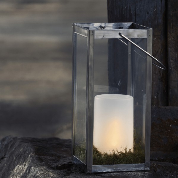 LED Windlicht "Flame" - simuliert brennende Flamme - H: 14,5cm, D: 9cm - Timer - gefrostet - outdoor