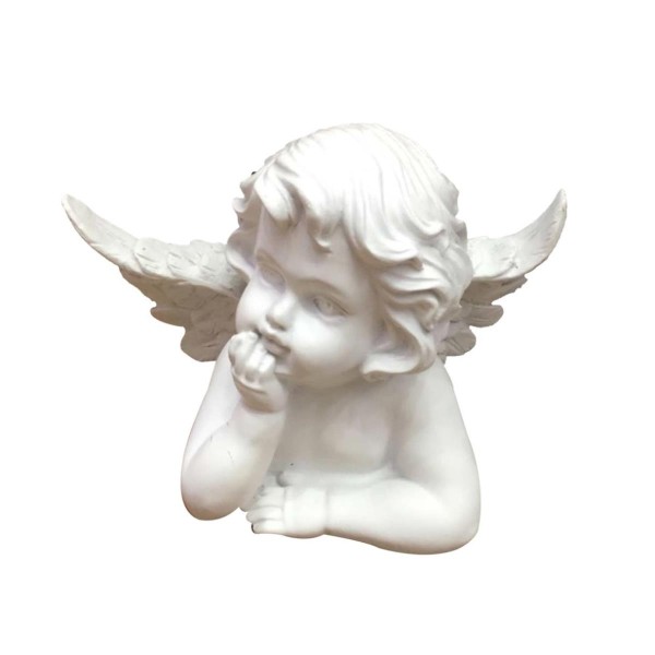 Engel liegend nachdenklich - Gartenfigur - Grabschmuck - H: 20,5cm - weiß