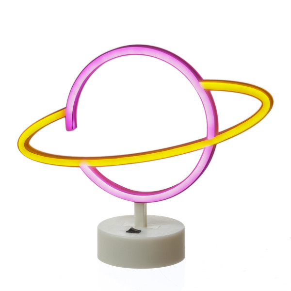 LED NEON Figur PLANET - Neonlicht - H: 24cm - Batteriebetrieb - stehend - orange/pink