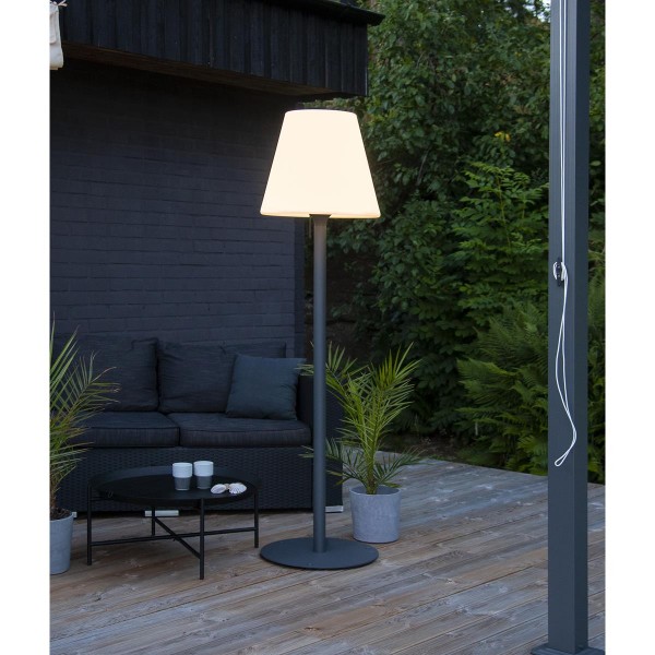 Garten Beistelllampe/Stehlampe - H: 187cm - weißer Lampenschirm, D: 50cm - E27 Fassung - Outdoor