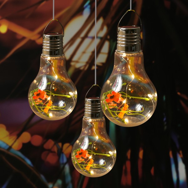 LED Solar XL Glühbirnen RINGELBLUME - warmweiße LED an Drahtlichterkette - H: 18cm - 3 Stück