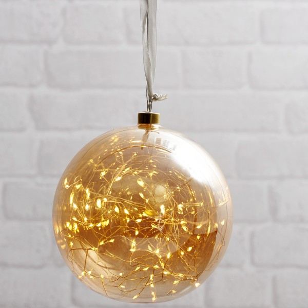 Glaskugel GLOW - amber Glas - 80 warmweiße LED am Draht - D: 20cm - inkl. Trafo - 3m Kabel