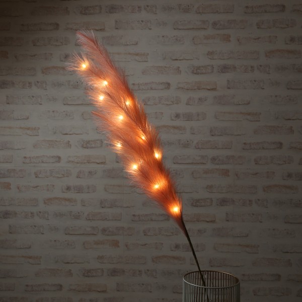 LED Zweig Federbüschel - Pampasgras - 15 warmweiße LED - H: 118cm - Timer - für Innen - rosa
