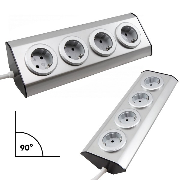 Steckdosenblock 4fach - silber - Winkelmontage - Ideal für Küche, Werkstatt & Büro - Edelstahl