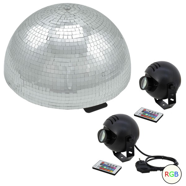 Spiegelkugel Komplettset - Discokugel, Motor, Pinspot, Montagematerial für Diskokugel - Mirrorball Set - Partyset