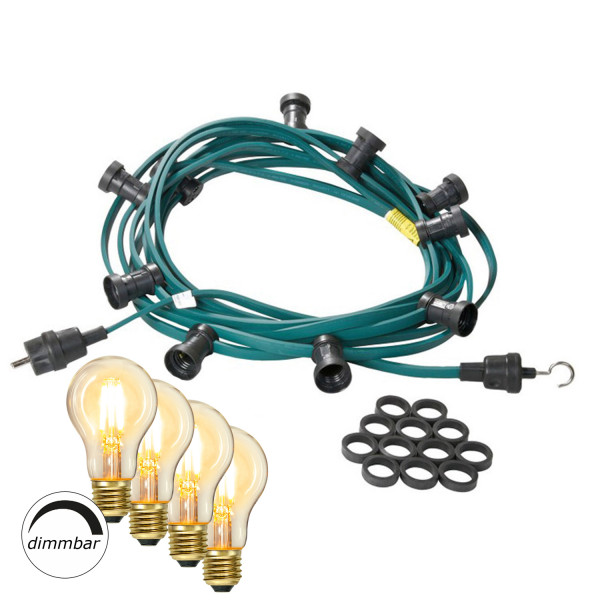 Illu-/Partylichterkette 30m - Außenlichterkette grün - Made in Germany - 30x dimmbares Leuchtmittel