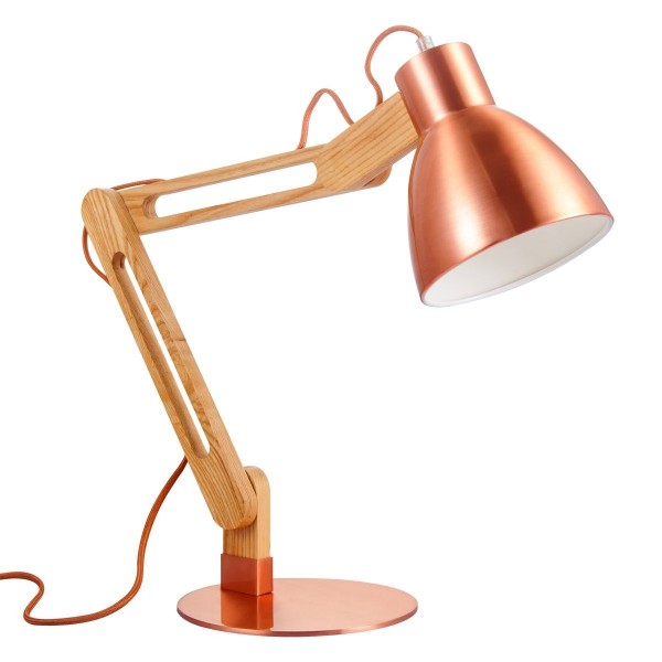 Schreibtischlampe WOOD Holz/kupfer - 70cm - E27 - Nachttischlampe
