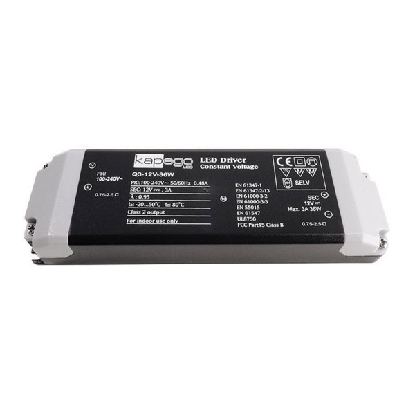 Kapego Netzgerät BASIC - 12V 36W 3A - schwarz - kurzschluss- überlastfest - Thermo - 166x52x24mm