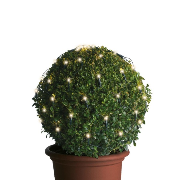 LED Lichternetz für Buchsbaum - Kugelnetz - 60 warmweiße LED - D: 35cm - Timer - Außentrafo - grün