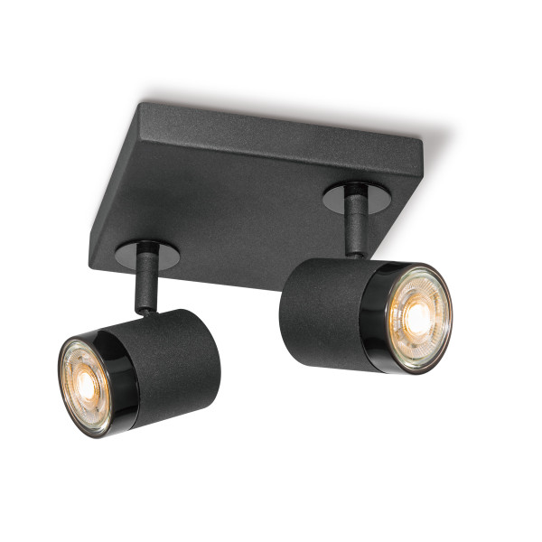 Deckenstrahler Quadrat 2fach MANU schwarz - inkl. 2 LED Spots 3000K - 345 Lumen, dimmbar