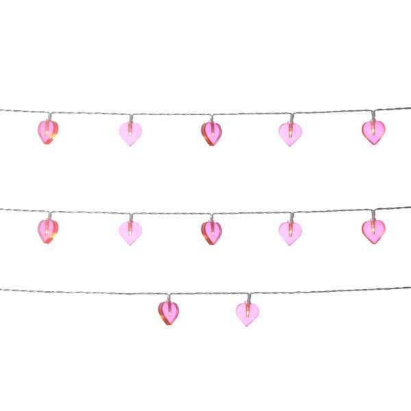 LED Lichterkette Herzen - 10 warmweiße LED - L: 90cm - Batteriebetrieb - rosa