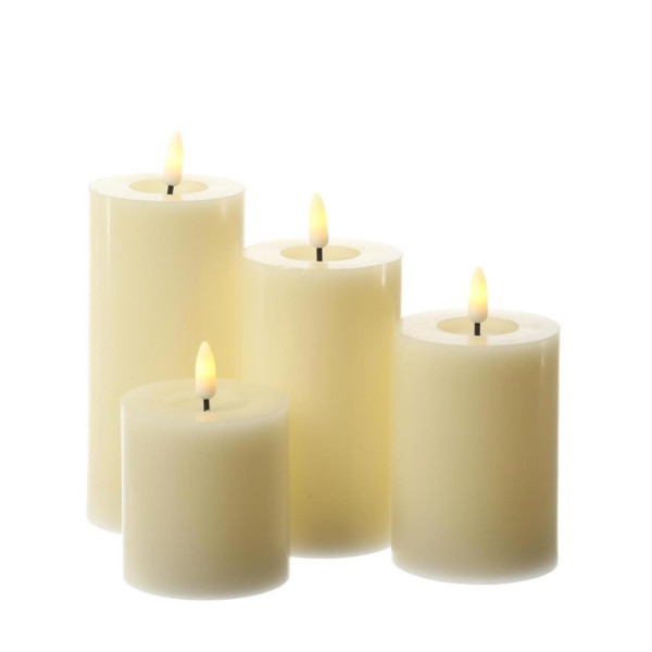 LED Kerzenset ELIA - Echtwachs Stumpenkerzen - 4 Größen - D: 7cm - Timer - creme - 4er Set