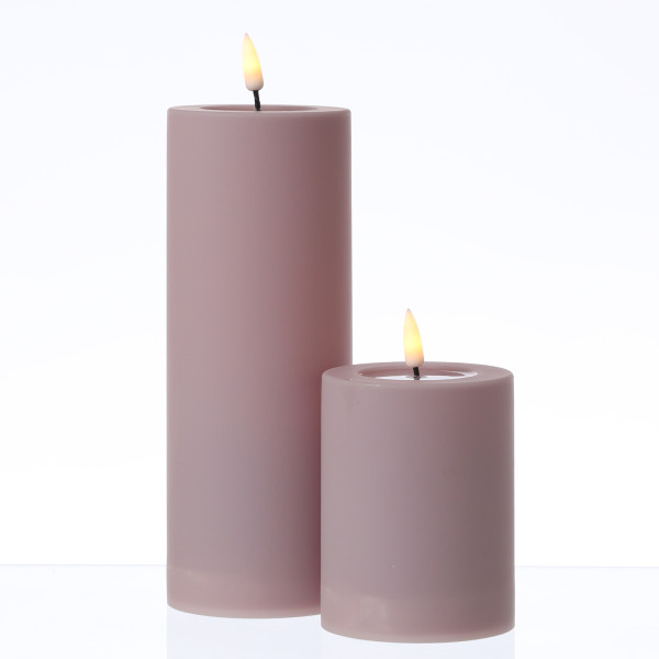 LED Stumpenkerze MIA - Kunststoff - 3D Flamme - H: 10cm - D: 7,5cm - für Außen - rosa