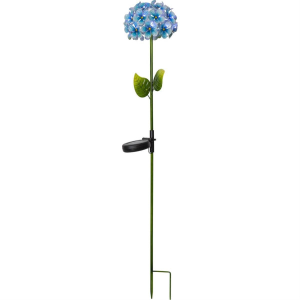 LED Solarstab Hortensie - 27 kaltweiße LED - H: 77cm, D: 16cm - Dämmerungssensor - blau