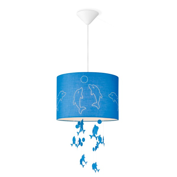 Lampenschirm DELFIN - blau - 30cm Durchmesser - mit fliegenden Delfinen