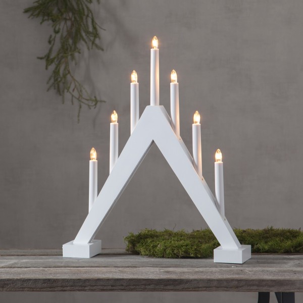 Fensterleuchter Trill - 7 warmweiße Glühlampen - L: 40cm, H: 47cm - Holz - Schalter - Weiß
