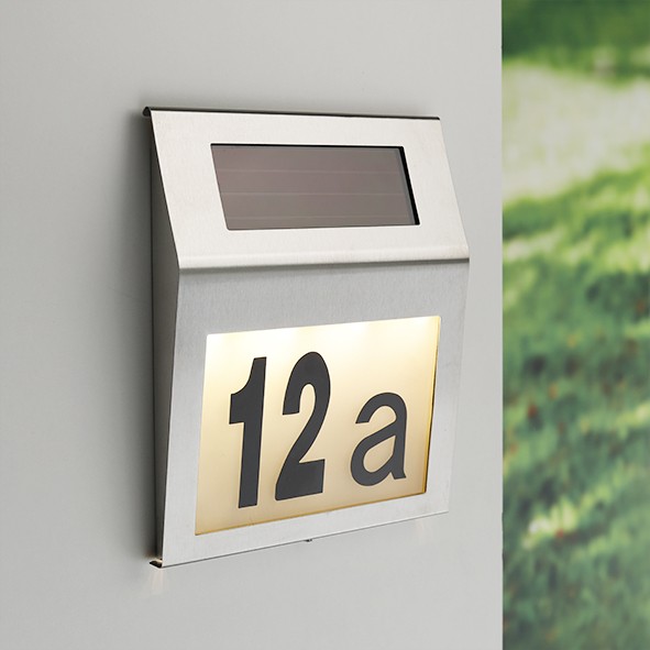 Solar Hausnummer Edelstahl "MODENA" - inkl Buchstaben und Zahlen - warmweiße LEDs - 18x20x3cm