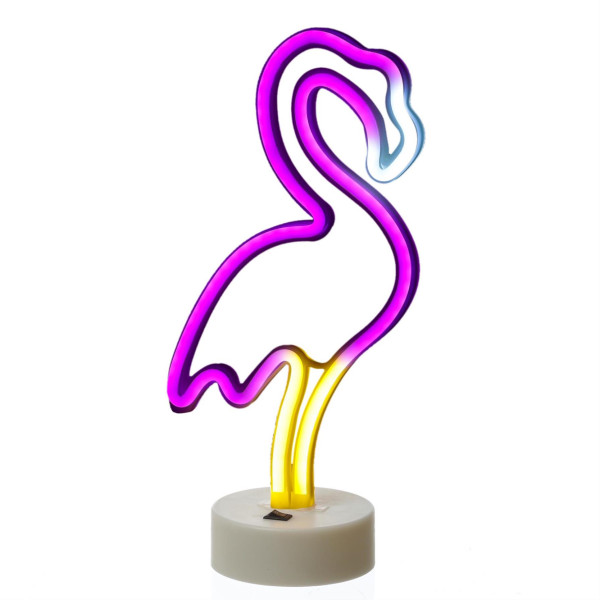 LED NEON Figur FLAMINGO - Neonlicht - H: 30cm - Batteriebetrieb - stehend - pink/gelb