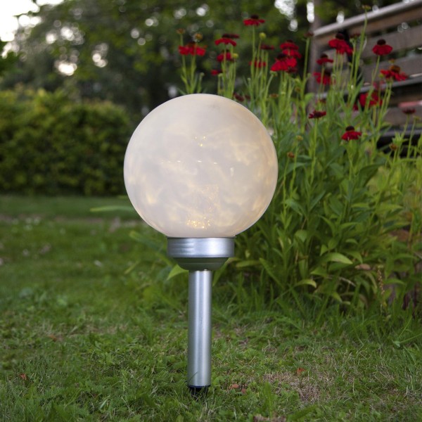 LED Solar Erdspieß "Luna" - weiße Kugel mit warmweißer LED - H: 37cm - D: 20cm - Dämmerungssensor