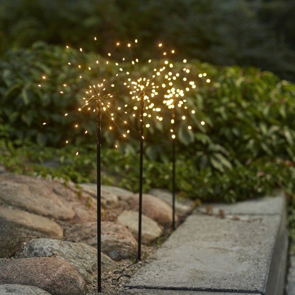 LED Dekostäbe "Firework" - H: 65cm - je 60 warmweiße LED - inkl. Trafo - outdoor - schwarz - 3er Set