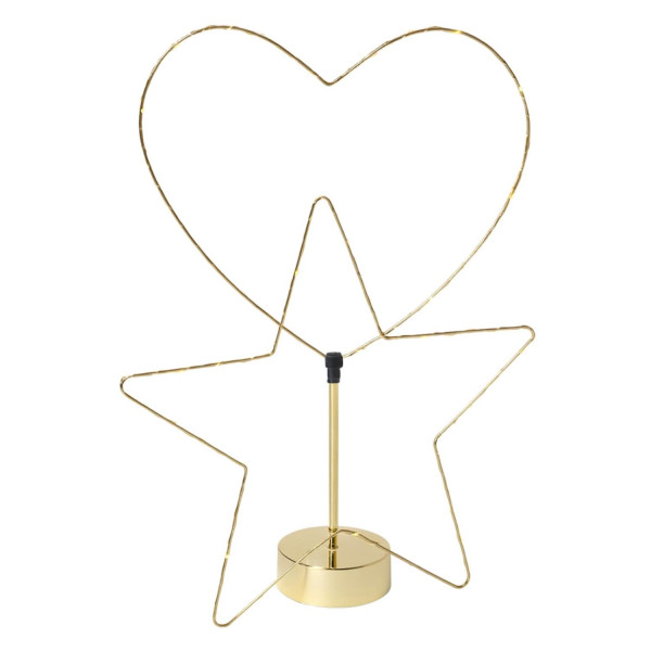 LED Stern - Kombi Dekoleuchte Herz/Stern - wechselbarer Aufsatz - H:50cm - Batterie - Timer - gold