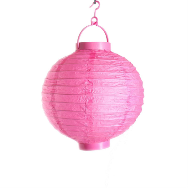 LED Lampion - kaltweiße LED - D: 20cm - Montagehaken - Batteriebetrieb - pink