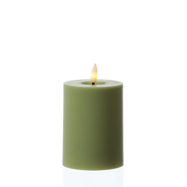 LED Stumpenkerze - Kunststoff - 3D Flamme - H: 10cm - D: 7,5cm - Timer - für Innen/Außen - grün