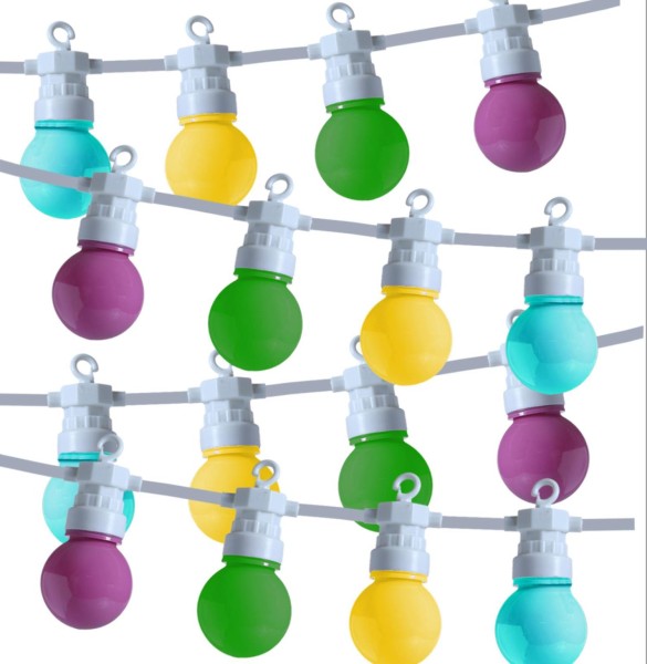 LED Party Lichterkette Circus - 20 pastellfarbene LED - L: 8,8m - koppelbar bis 100 LED - Außentrafo