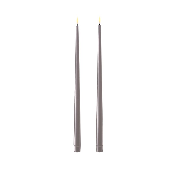LED Stabkerzen MIA - Kunststoff - realistische 3D Flamme - H: 38cm - Batteriebetrieb - grau - 2St.