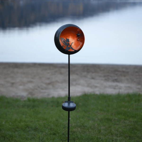 LED Solarstab "Fairy"- schwarz - amber LED - innen beleuchtete Kugel - H: 76cm - Dämmerungssensor