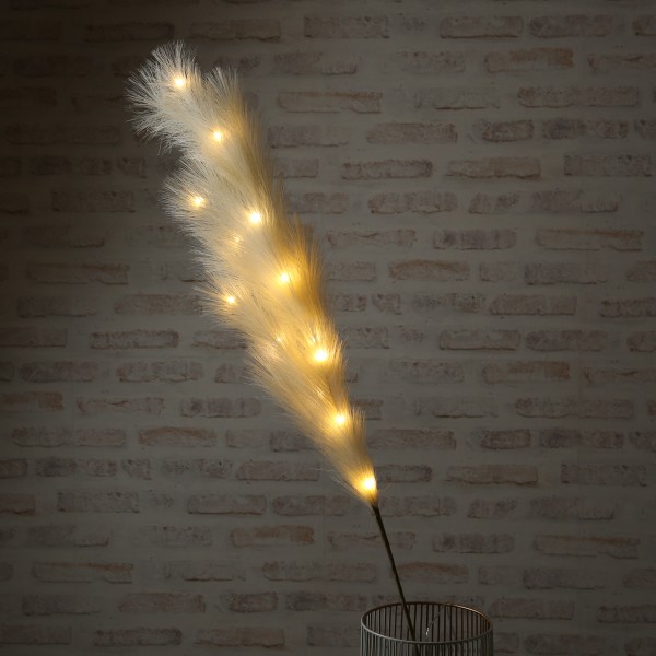 LED Zweig Federbüschel - Pampasgras - 15 warmweiße LED - H: 118cm - Timer - für Innen - weiß
