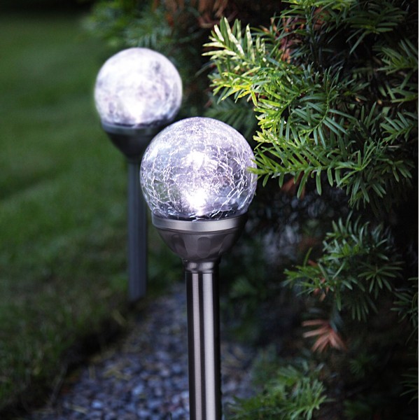LED Solarkugel/Gartenspieß "Roma" - H: 26,5cm - Dämmerungssensor - kaltweiß 