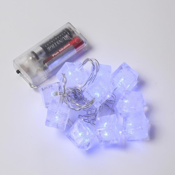LED Lichterkette EISWÜRFEL - 10 blaue LED - Batteriebetrieb - L: 90cm - blau