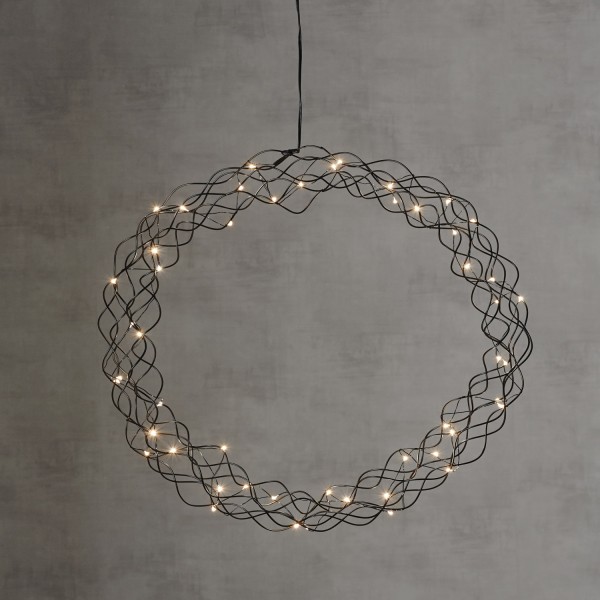 LED-Kranz "Curly" - 50 warmweiße LED - D: 48cm - Material: Metall - schwarz