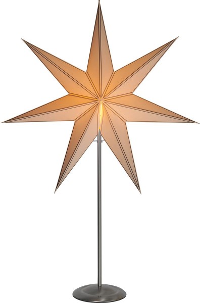 Papierstern/Stehleuchte "Nicolas" - stehend - 7-zackig - Ø 60cm, H: 90cm - E14 Fassung - creme/silber