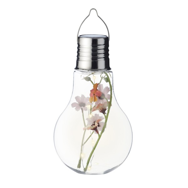 LED Solar XL Glühbirne RINGELBLUME - 6 warmweiße LED an Drahtlichterkette - H: 18cm - Lichtsensor