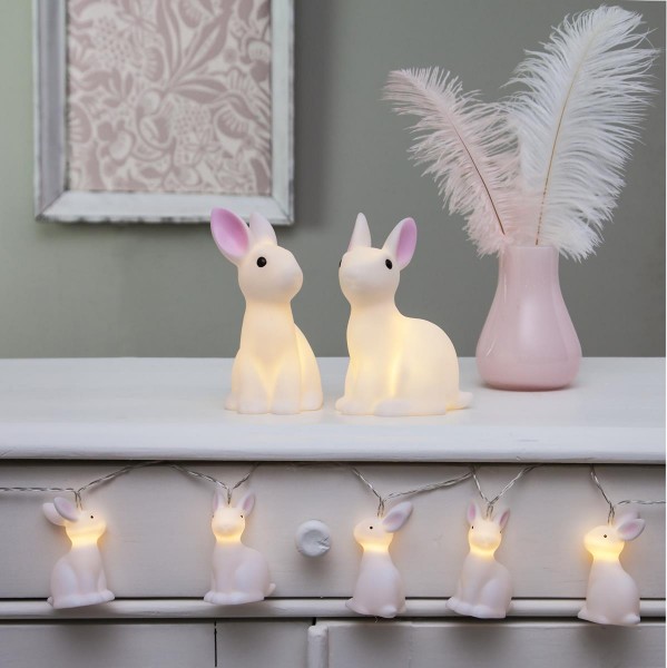 LED Lichterkette "Bunny" - 10 weiße Häschen mit warmweißen LED - 1,35m - Batterie - Timer