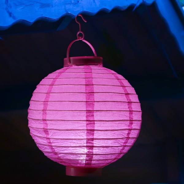 LED Lampion FESTIVAL - kaltweiße LED - D: 30cm - Montagehaken - pink