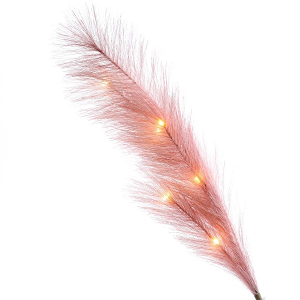 LED Zweig Federbüschel - Pampasgras - 6 warmweiße LED - H: 70cm - Timer - für Innen - rosa