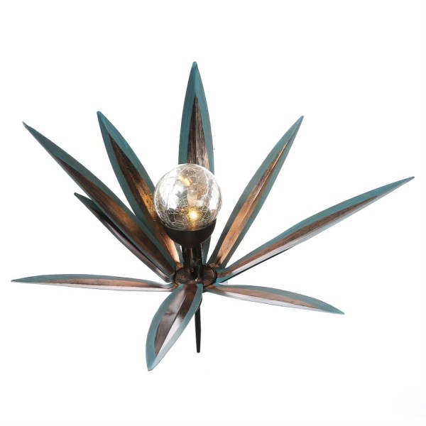LED Solar Gartenstecker Seerose - Blume mit Metallblättern - warmweiße LED - H: 39cm - blau