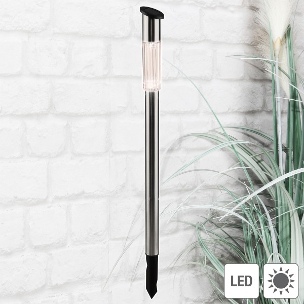 LED Solar Wegleuchte mit Erdspieß - Edelstahl - neutralweiße LED - H: 70cm - silber