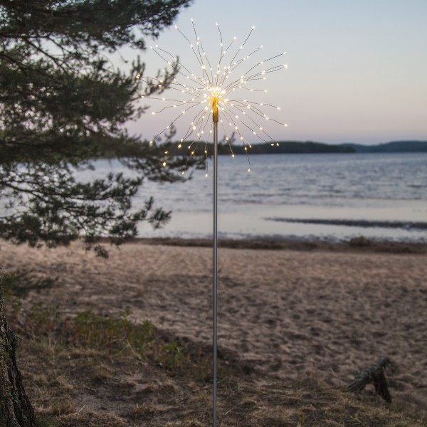 LED Dekostab "Firework" - H: 110cm - 160 kleine daylight LED - inkl. Trafo - outdoor - silber