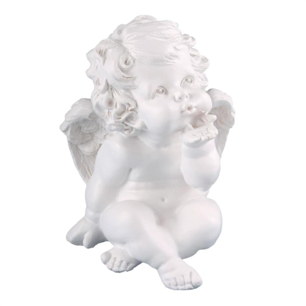 Engel mit Kusshand - Gartenfigur - Grabschmuck - H: 16cm - weiß