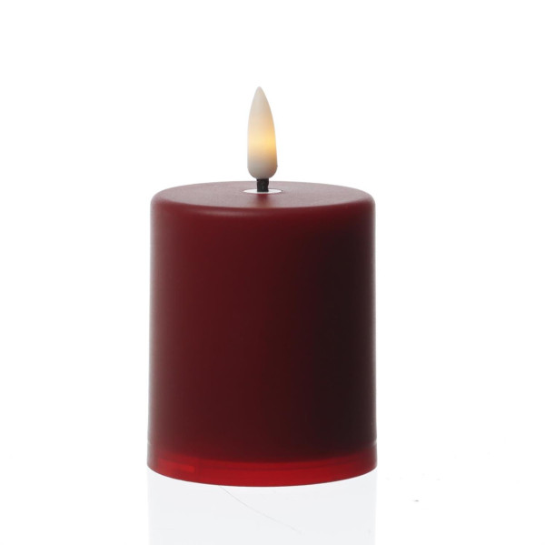 LED Mini Kerze/Grabkerze - H: 10cm/D: 6,1cm - Timer/Sensor - für Innen/Außen - bis 1200h - rot