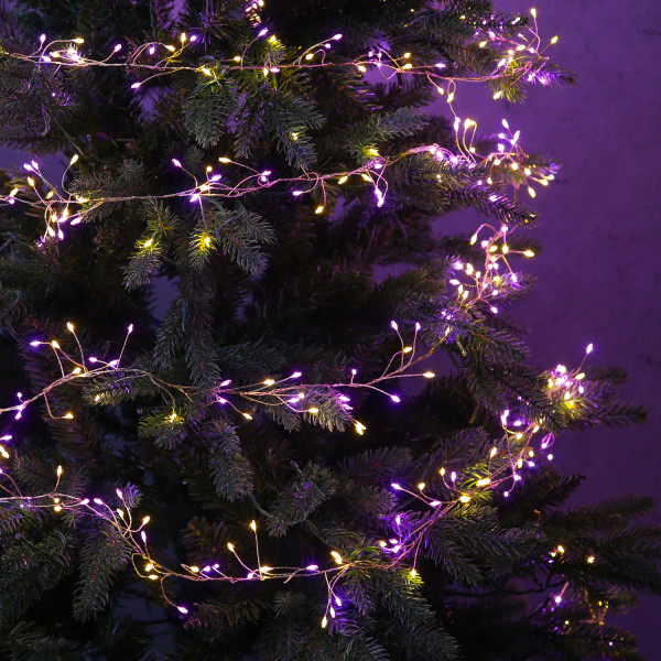 LED Draht Büschellichterkette Compact - 480 pink-/bernstein LED - L:6m - 8 Funktionen - Trafo - gold