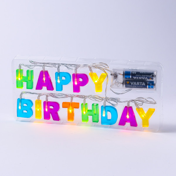 LED Lichterkette HAPPY BIRTHDAY - 13 warmweiße LED - L: 1,10m - Batteriebetrieb - bunt