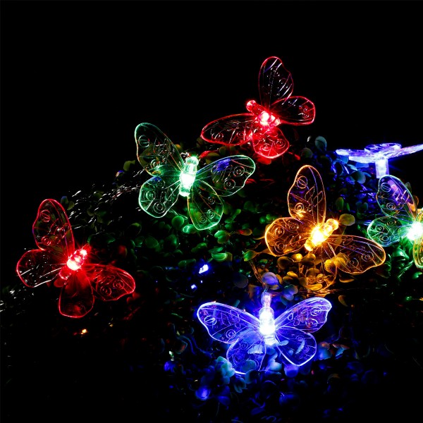 LED Solar Lichterkette "Schmetterling" - 24 bunte LED - L: 7,14m - mehrfarbig transparent