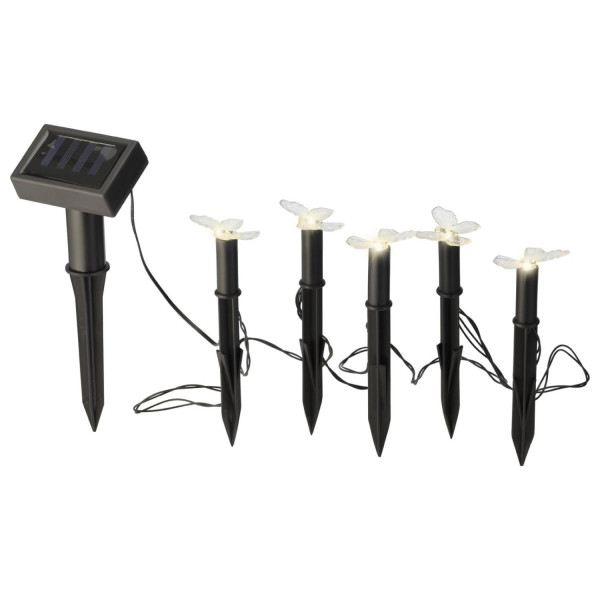 LED Solar Lichterkette Schmetterlinge - 5 Gartenstecker - L: 1,2m - H: 17cm - Lichtsensor - f. Außen